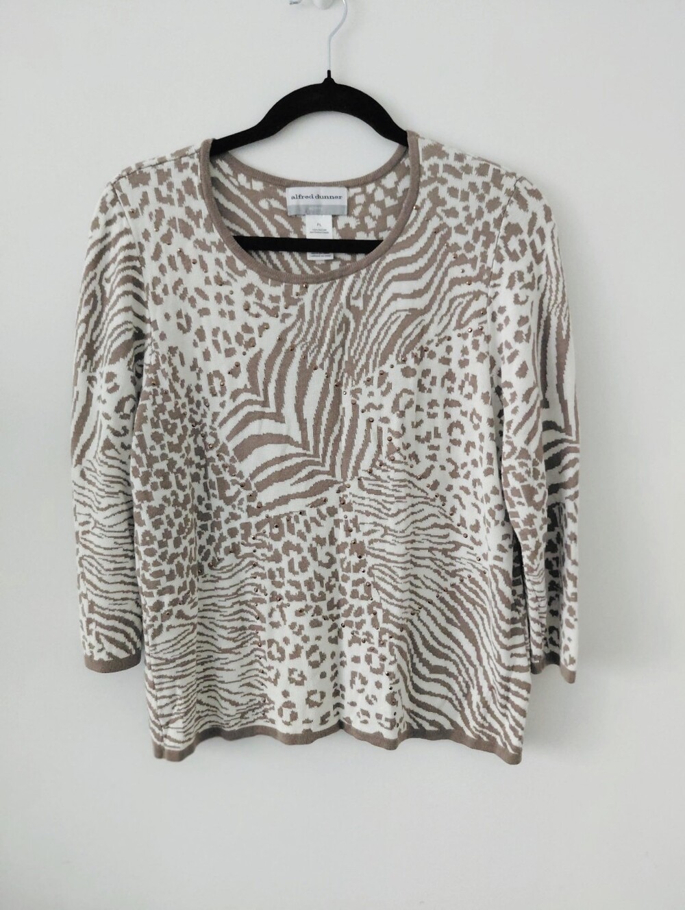 Alfred Dunner Neutral Animal Print Sweater - Beige & White